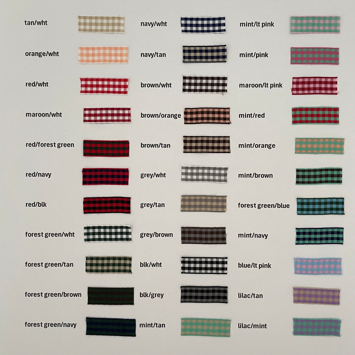 color card for 33 colors of check taffeta ribbon made in Japan
