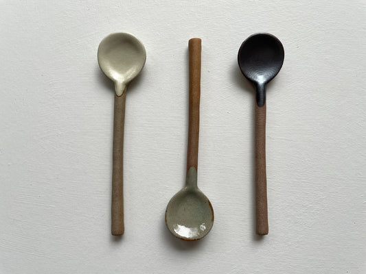 Neutral small handmade pottery Japanese spoon