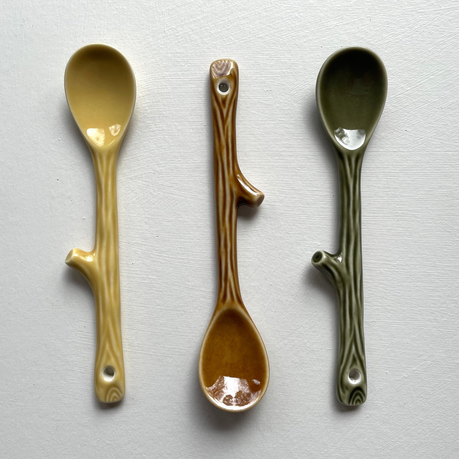 small Japanese twig shaped pottery coffee and tea spoons