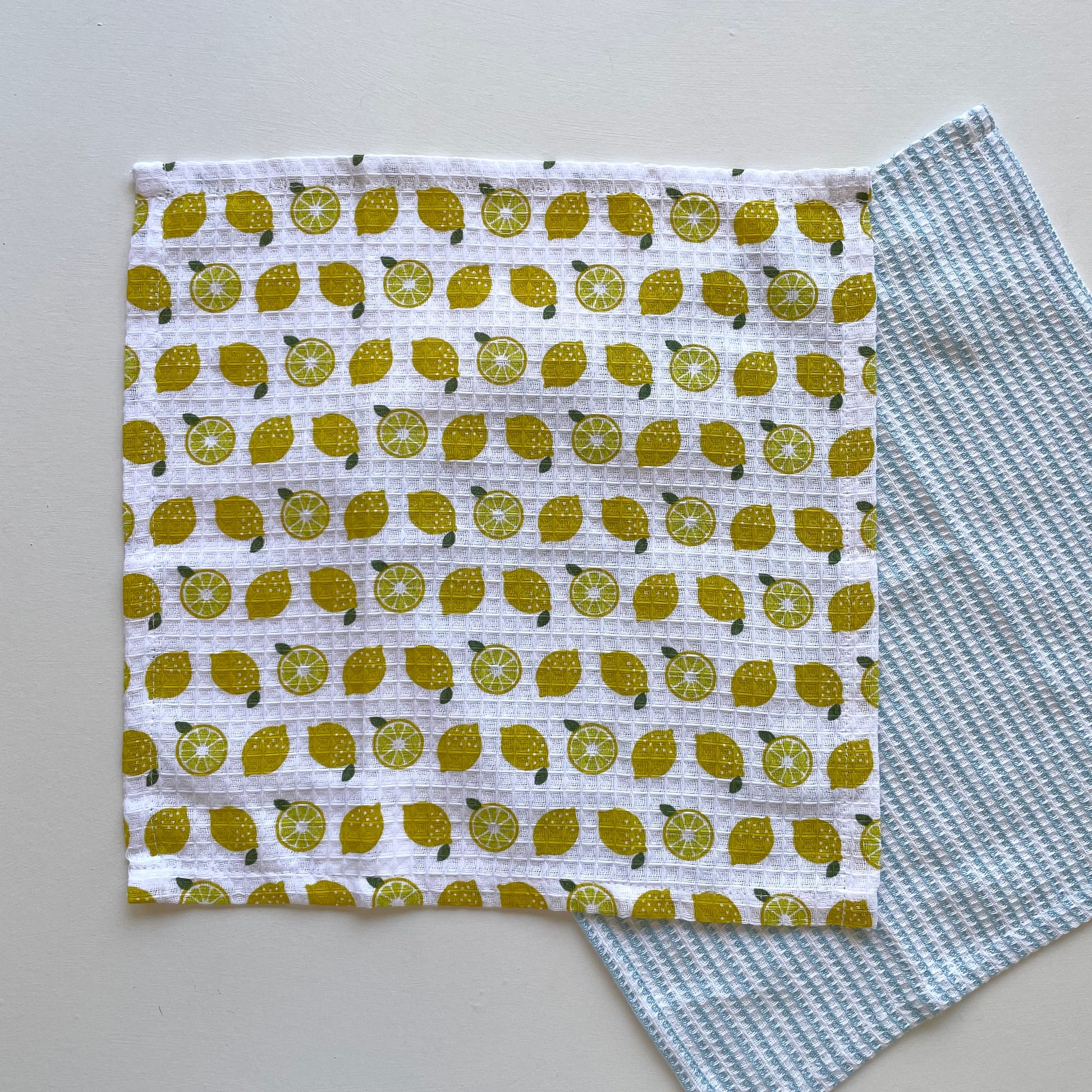 100 percent cotton yellow lemon and blue check fruit print set of 2 kitchen dishcloths