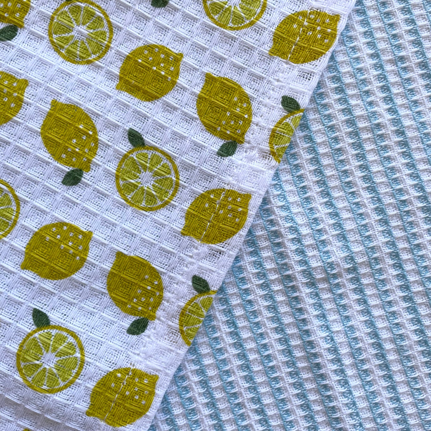 100 percent cotton yellow lemon and blue check fruit print set of 2 kitchen dishcloths