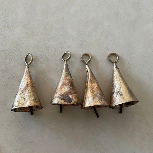 SCRATCH & DENT - 2" rustic cone shaped tin bell with brass finish