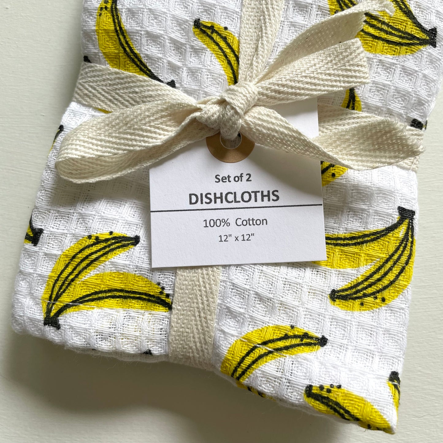 100 percent cotton yellow banana and green stripe fruit print set of 2 kitchen dishcloths