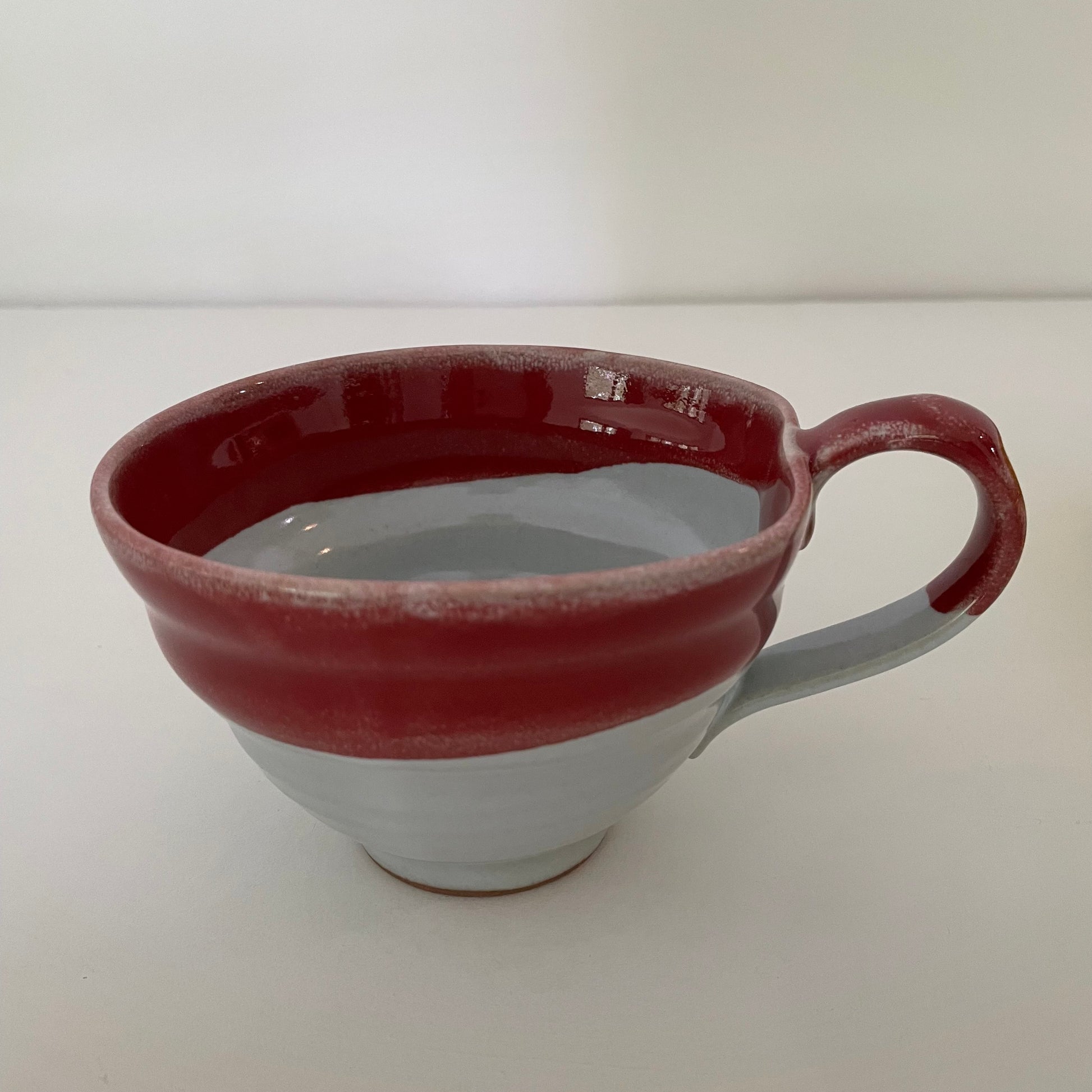 red rim mix and match artsy whimsical ceramic pottery Japanese coffee tea and soup mug