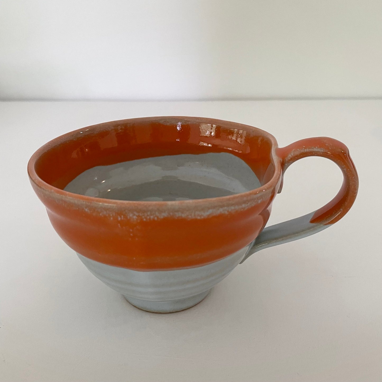 orange rim mix and match artsy whimsical ceramic pottery Japanese coffee tea and soup mug