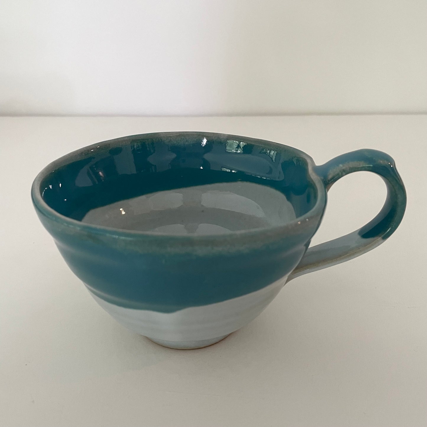 turquoise rim mix and match artsy whimsical ceramic pottery Japanese coffee tea and soup mug