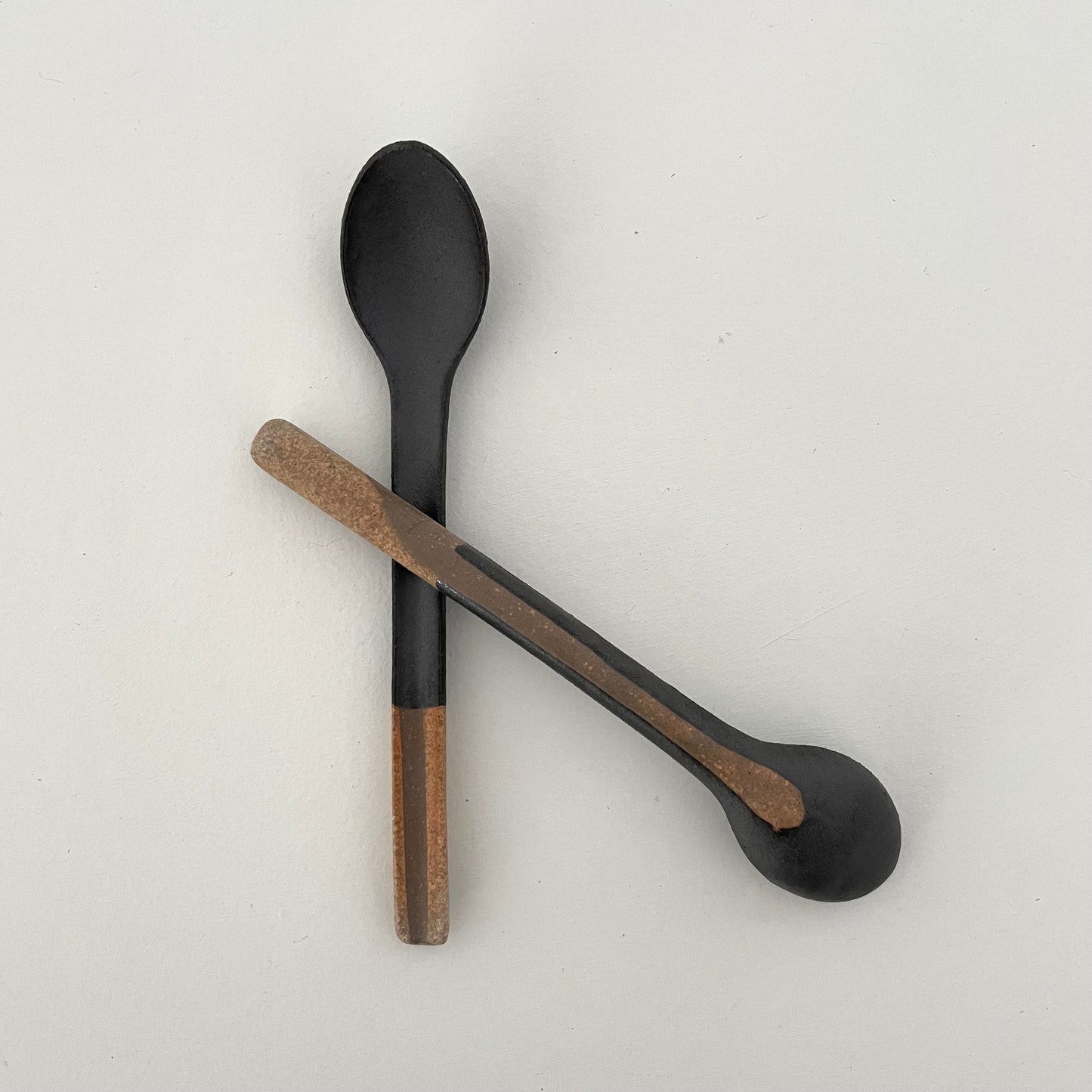 black handmade color-blocked Japanese ceramic pottery coffee spoons