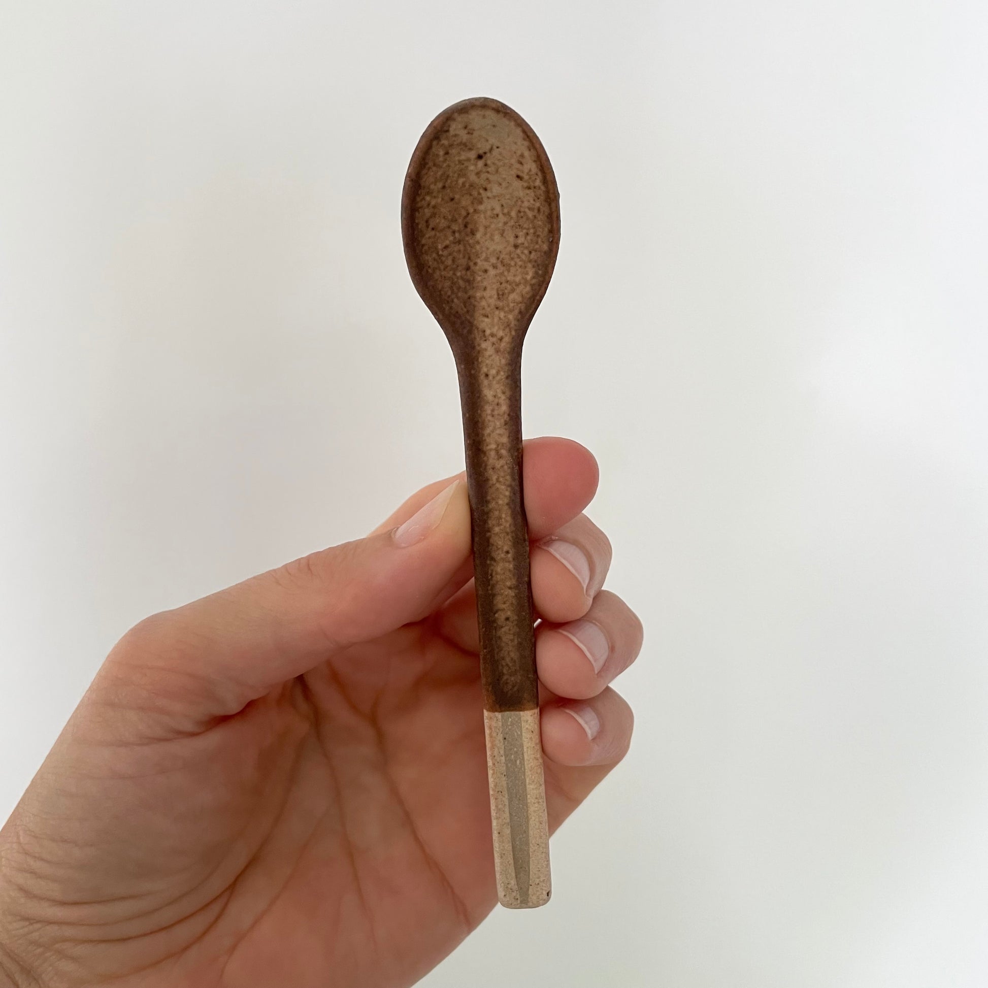 beige handmade color-blocked Japanese ceramic pottery coffee spoons