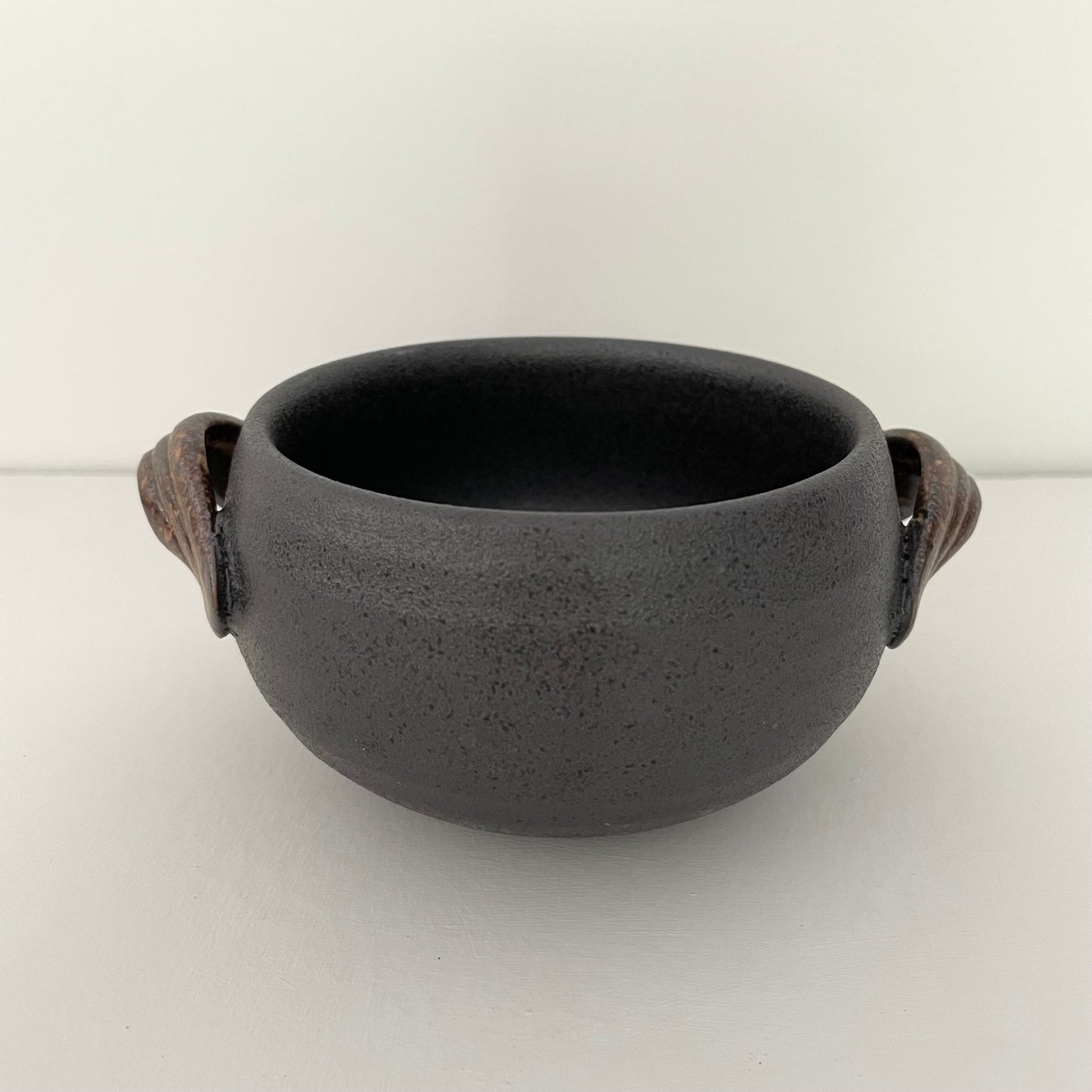 black moody handmade soup bowl with handle