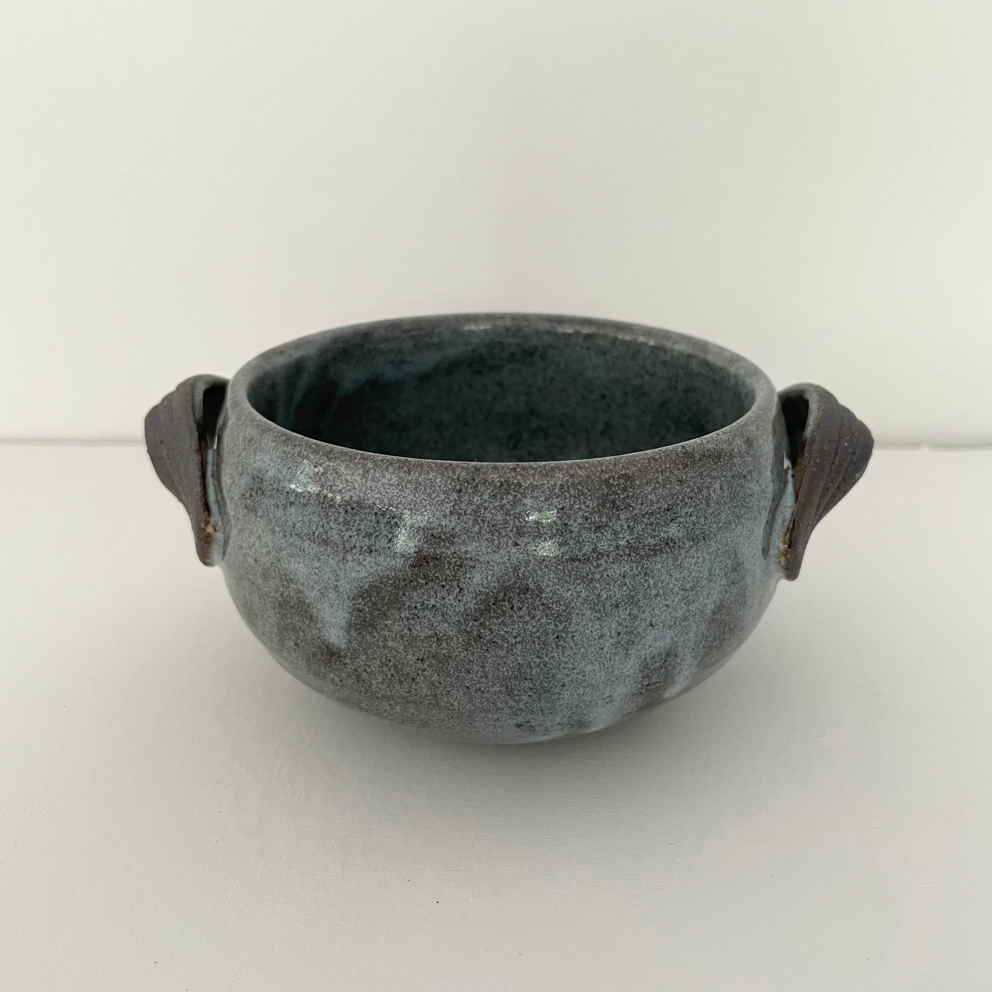 grey blue moody handmade soup bowl with handle