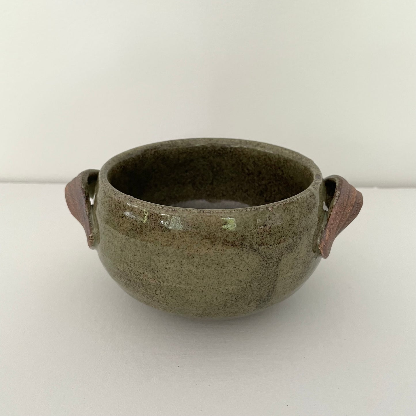 olive green moody handmade soup bowl with handle