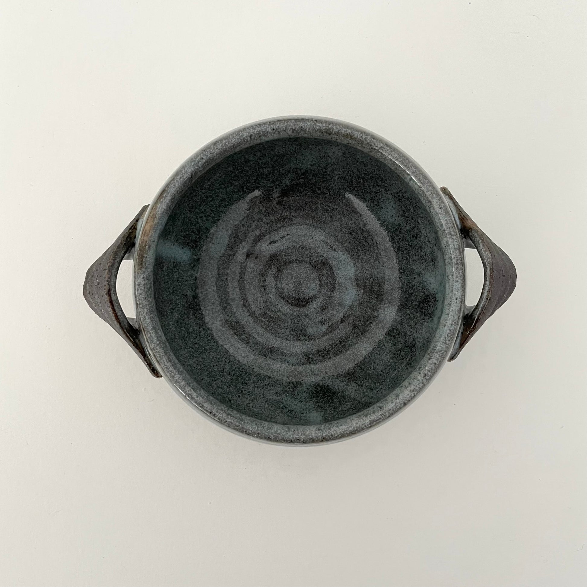 grey blue moody handmade soup bowl with handle