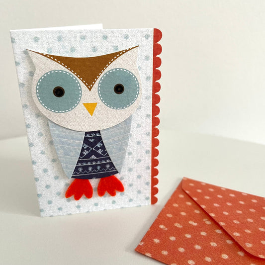 owl 3D gift enclosure greeting card with polka dot patterned envelope