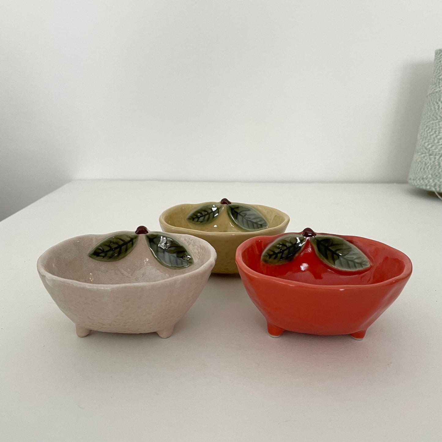 handmade Japanese ceramic yuzu fruit shaped dish bowls