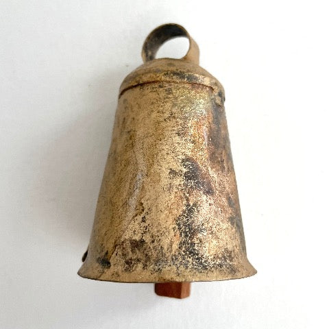 3 inch rustic tin flared brass bell with wood striker for an old world holiday decor