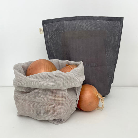 large grey 100% cotton gauze net eco kitchen storage bags w/ tie