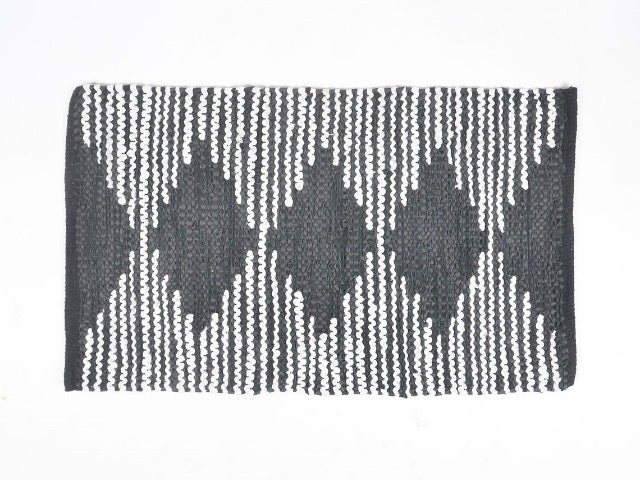 black and white diamond print leather polyester and cotton hand woven 2x3 rug