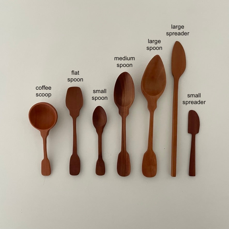 handcrafted sao wood medium condiment and serving spoons, coffee and tea scoops, and jam spreaders