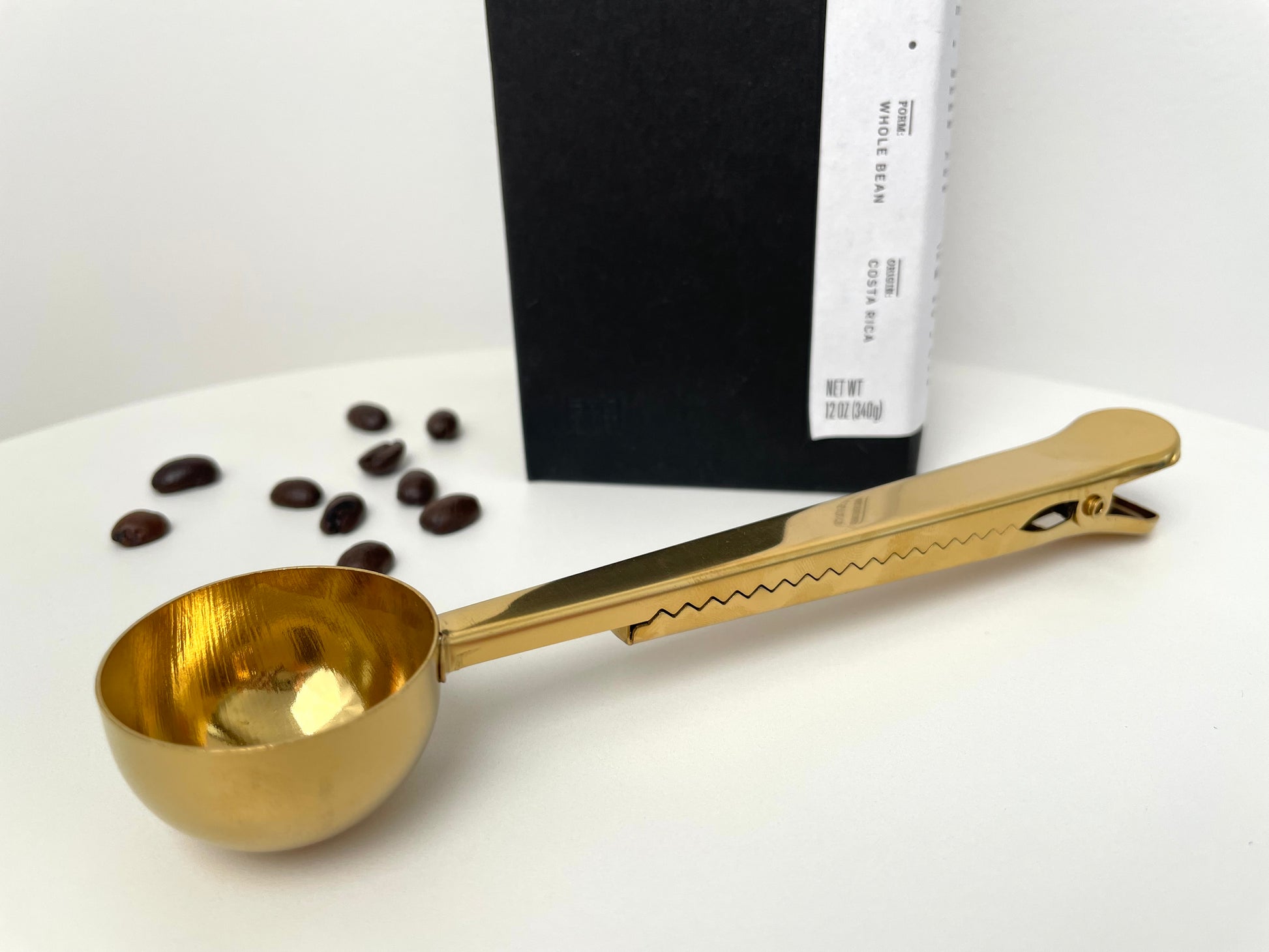 gold stainless steel metal coffee scoop with clip 