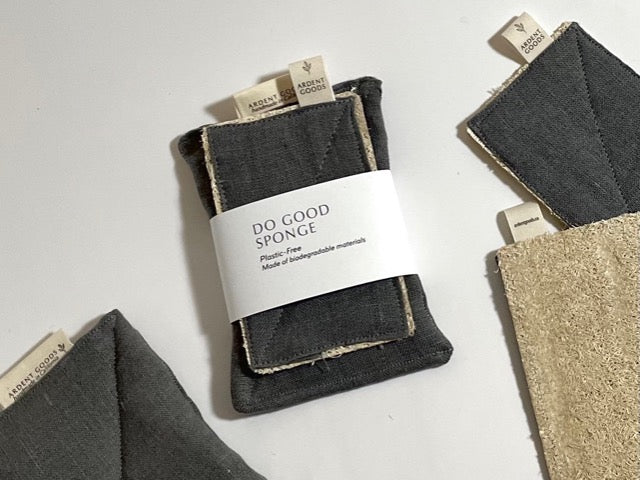 handmade loofah and linen eco sustainable sponge set in graphite 