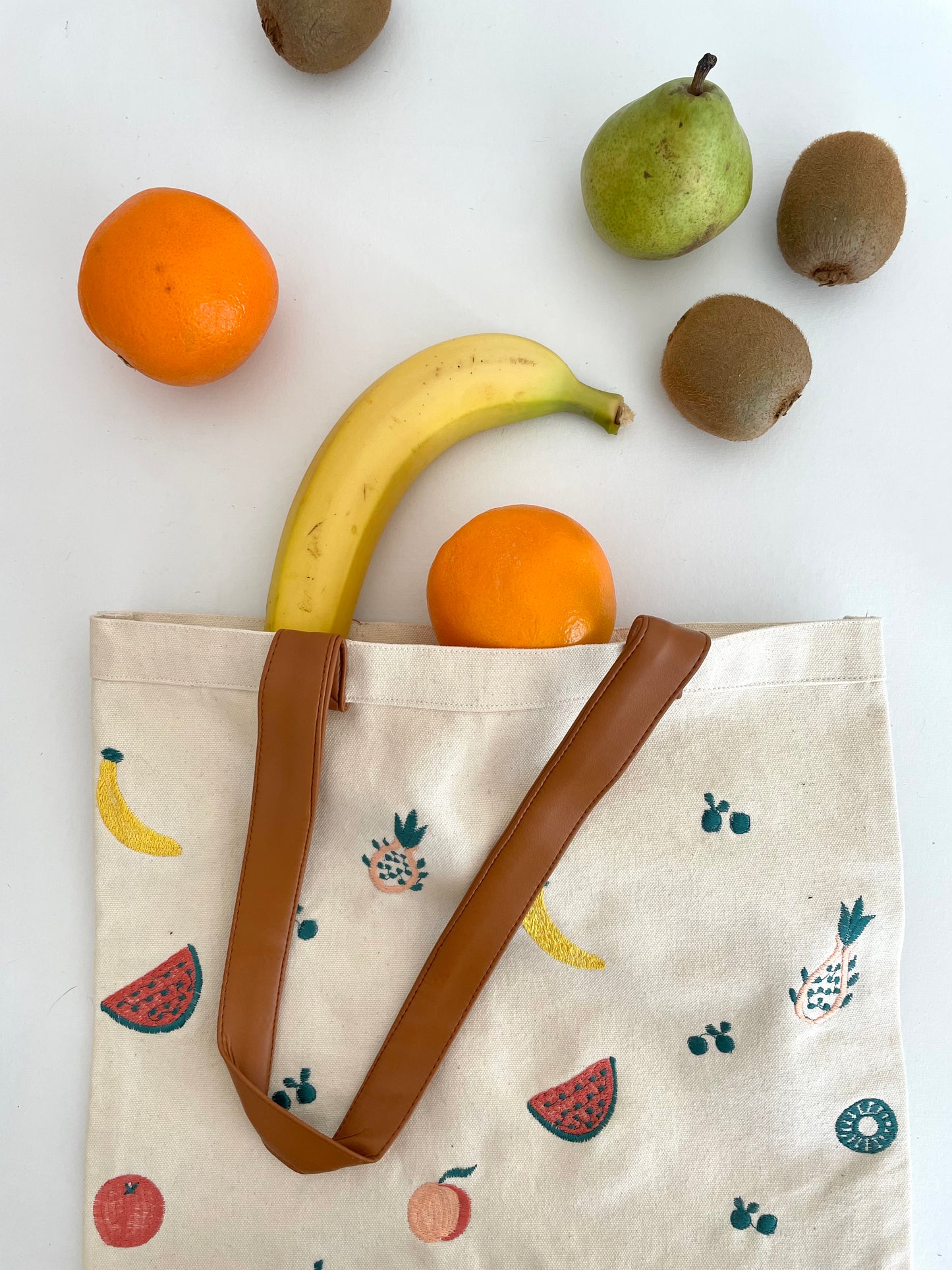 fruit embroidered canvas tote bag
