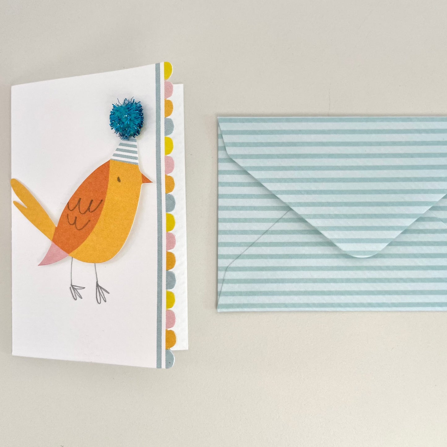 bird with party hat enclosure card and envelope