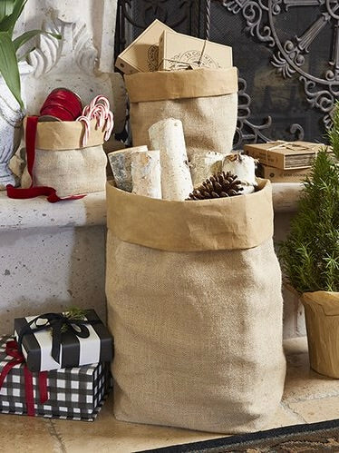 burlap and washable paper tan Kraft eco reusable Christmas wrapping