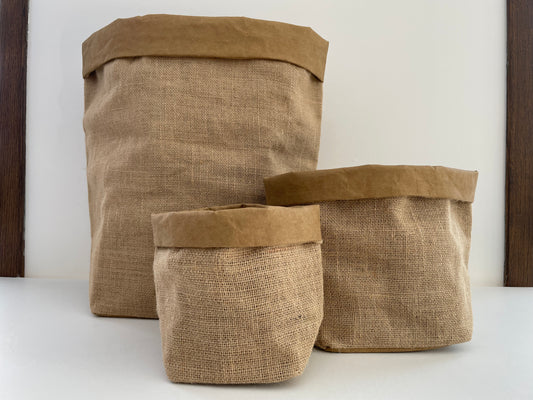 burlap and washable paper tan kraft storage bag sack