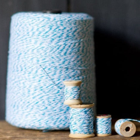 turquoise and white striped bakers twine bulk 2 pound cone for crafts and packaging