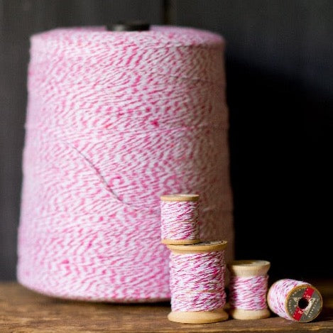 hot pink and white striped bakers twine bulk 2 pound cone for crafts and packaging