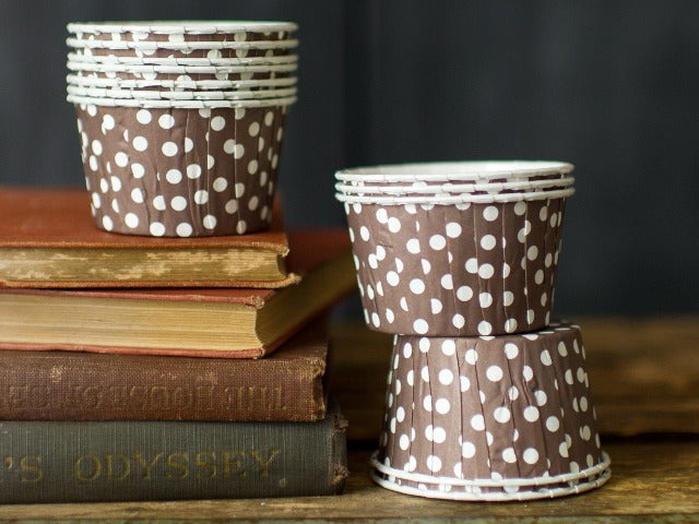brown and white polka dot nut cups or cupcake liners party supplies