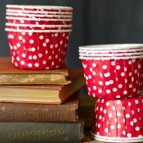 red and white polka dot nut cups or cupcake liners party supplies