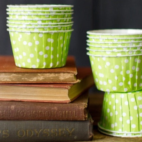 lime green and white polka dot nut cups or cupcake liners party supplies