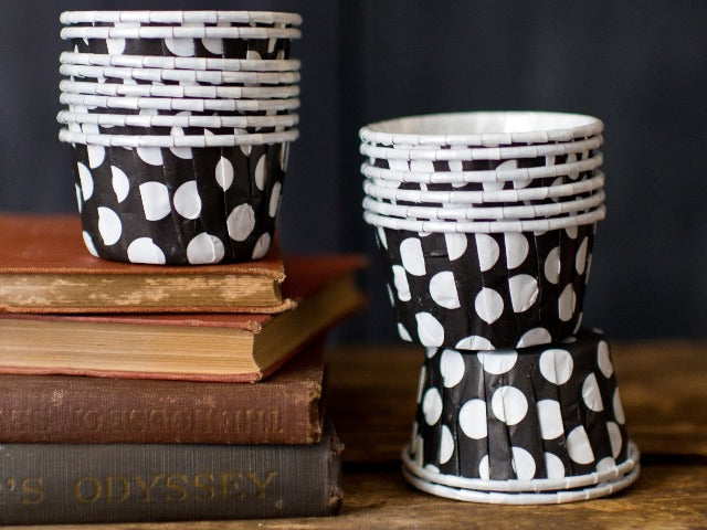 black and white cow print polka dot nut cups or cupcake liners party supplies