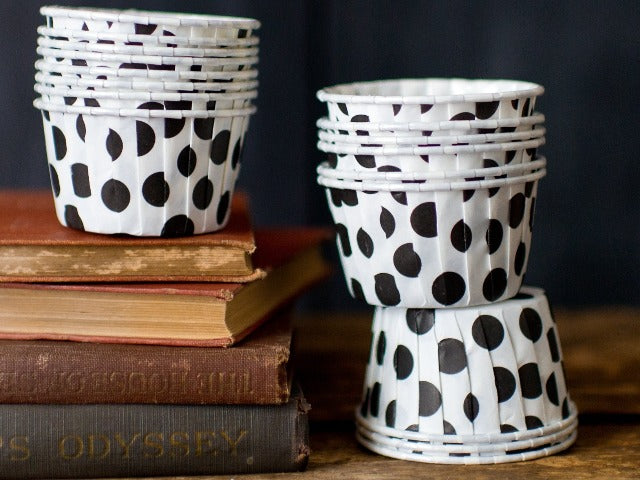 black and white cow print polka dot nut cups or cupcake liners party supplies