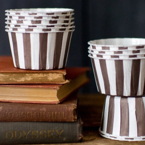 brown and white striped nut cups or cupcake liners party supplies