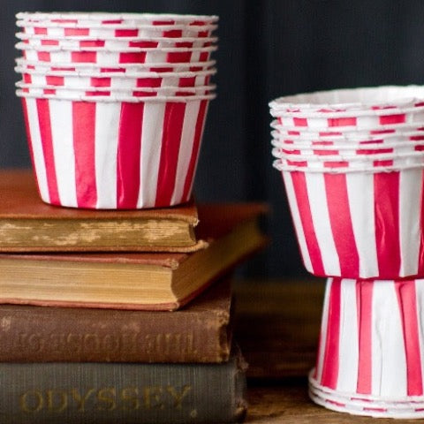 red and white striped nut cups or cupcake liners party supplies