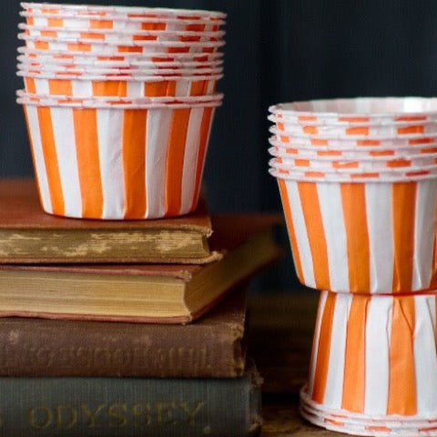 orange and white striped nut cups or cupcake liners party supplies