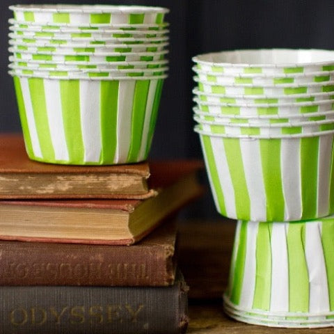 lime green and white striped nut cups or cupcake liners party supplies