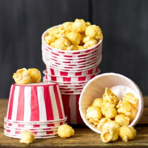 red and white striped nut cups to serve popcorn for circus party