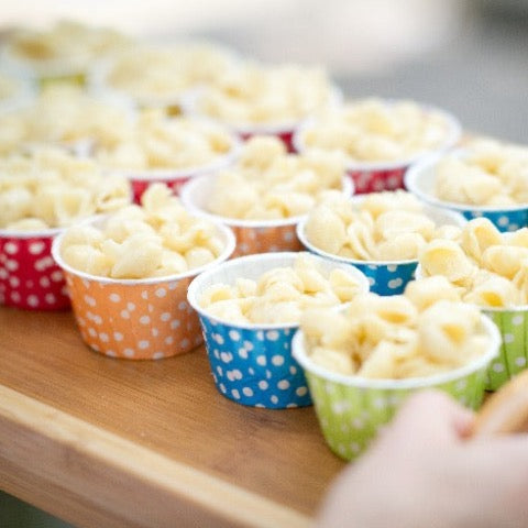 rainbow polka dot nut cups to serve popcorn for party
