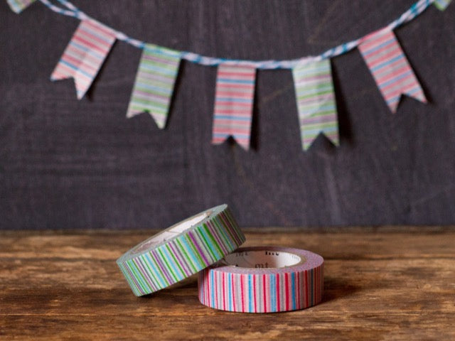 red and green variegated striped MT Brand Japanese washi tape rolls
