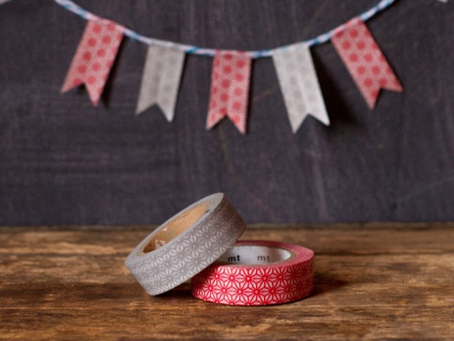 grey and red flower printed Japanese washi tape roll MT Brand