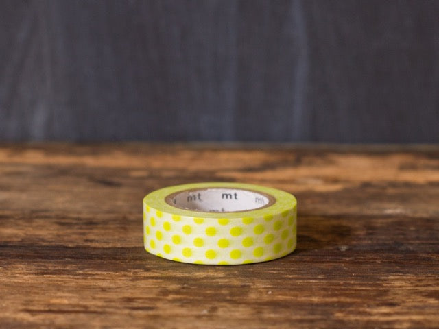 lime green and white polka dot patterned masking tape rolls from MT Brand