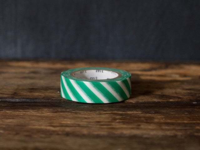 green and white wide airmail stripe MT Brand Japanese washi masking tape roll