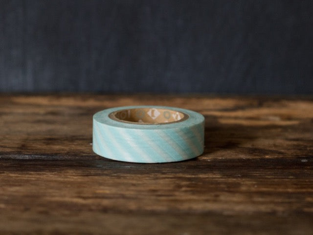 turquoise and white wide airmail stripe MT Brand Japanese washi masking tape roll