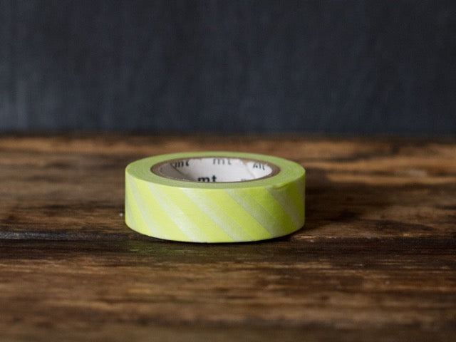 lime green and white wide airmail stripe MT Brand Japanese washi masking tape roll
