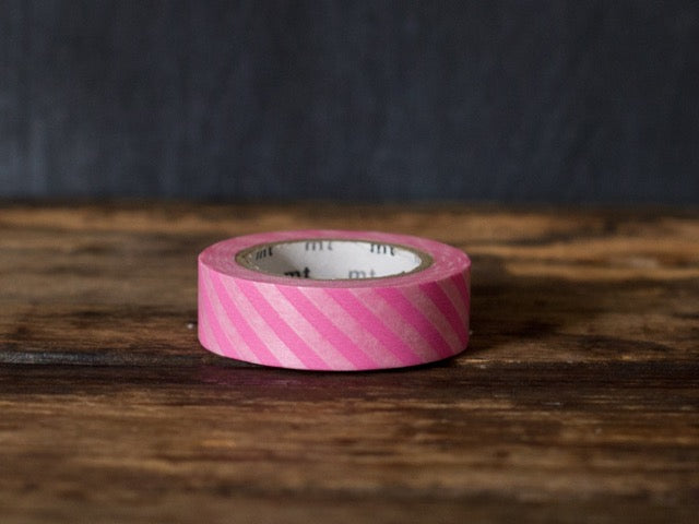hot pink and white wide airmail stripe MT Brand Japanese washi masking tape roll