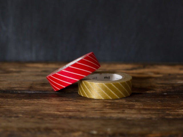 red and gold Christmas airmail stripe patterned MT Brand Japanese washi tape rolls