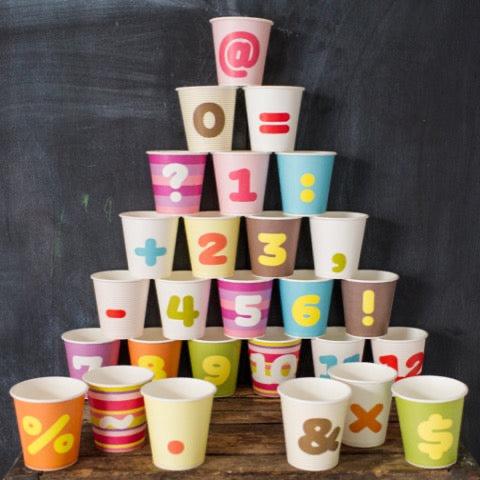 colorful numbered paper party cups